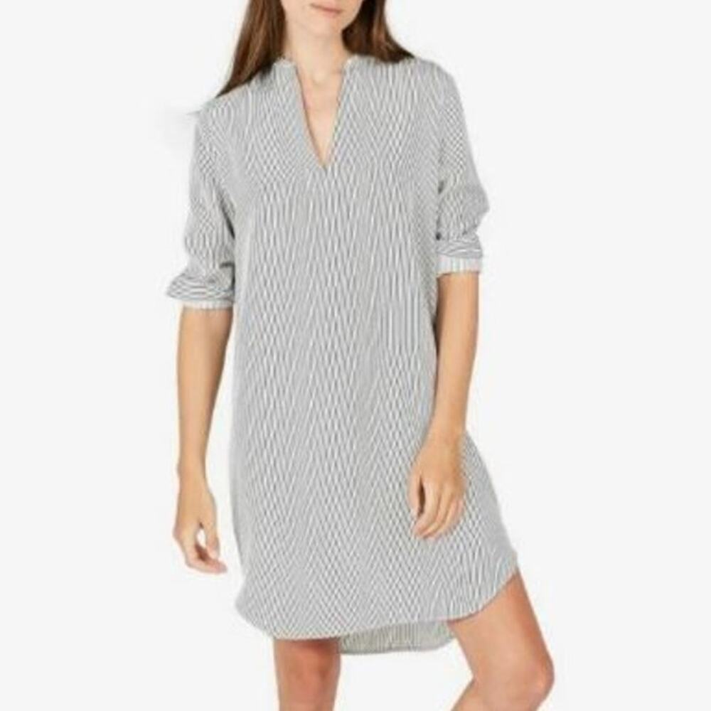 Everlane Split Neck Silk Shirt Dress Long Sleeve Striped Black/White Size 2